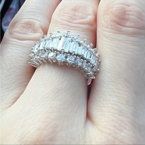 Wedding bridal anniversary sterling silver crown ring CZ  Rectangular Sp… - Picture 11 of 17